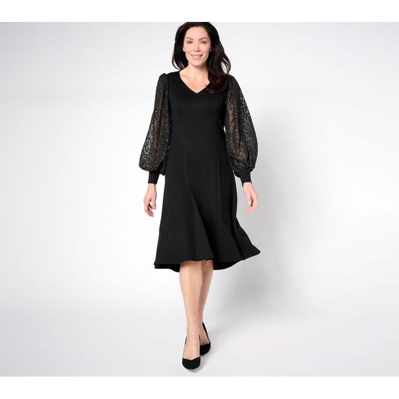 Dennis Basso Women's Dress Sz XS Regular Ponte with Metallic Black A672929 - Picture 1 of 4